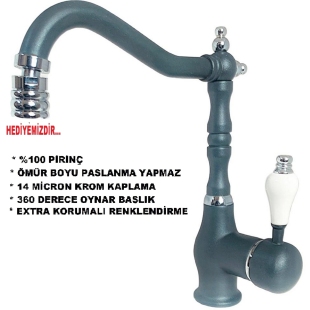 BANYO LAVABO KISA ANTRASİT KROM BATARYA