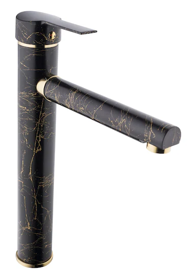 Çanak Siyah Mermer Desenli Evye Bataryası