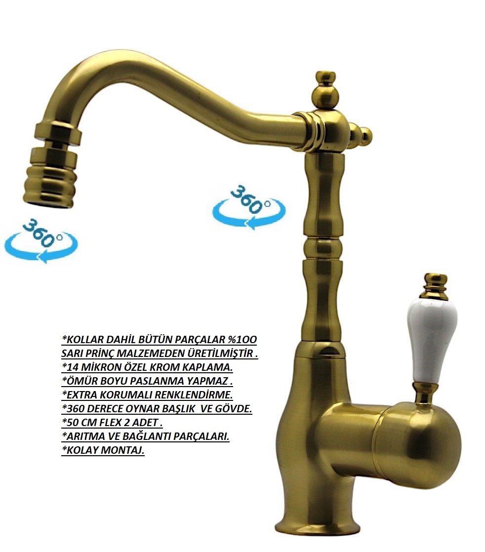 BANYO Mat Altın Kısa Lavabo Bataryası